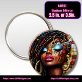 Button mirror with artistic design of a woman's face on a white background