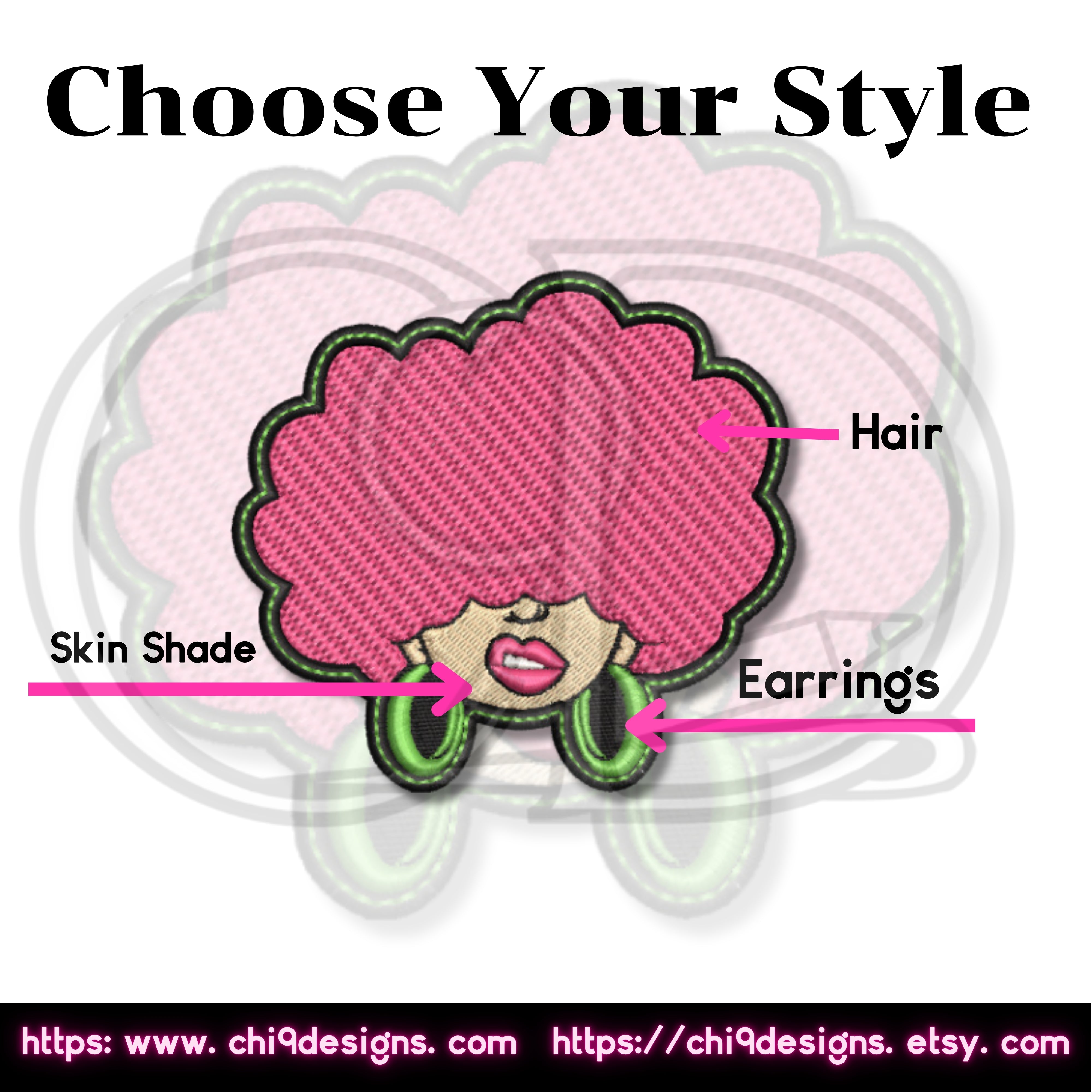 Customization options for Who Mad patch with choices for skin shade, hair color, and earring color.