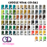 Thread color chart showing over 100 options to customize the Drama Queen patch.