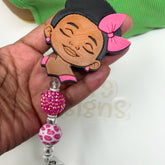 Girl Bow Badge Reel – Handmade Retractable ID Holder
