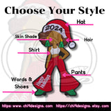 red and white version of the 2024 Holiday Diva patch with customization options for skin, hair, hat, pants, and more.