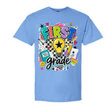 A on the front, featuring a light bulb, stars, hearts, and school-themed doodles, shown against a plain white background.