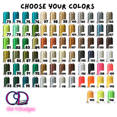 1007 Color selection chart showing different thread options for customizing the embroidered  1003