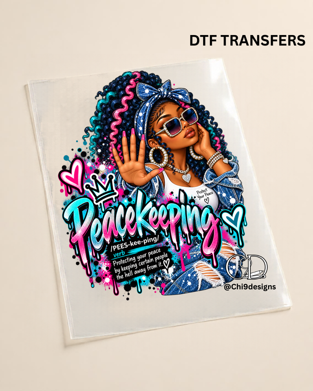 Peacekeeping – Pink & Teal DTF Heat Transfer