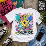 Media Specialist Graphic T-Shirt | Colorful School Librarian Tee | Teacher Appreciation Gift