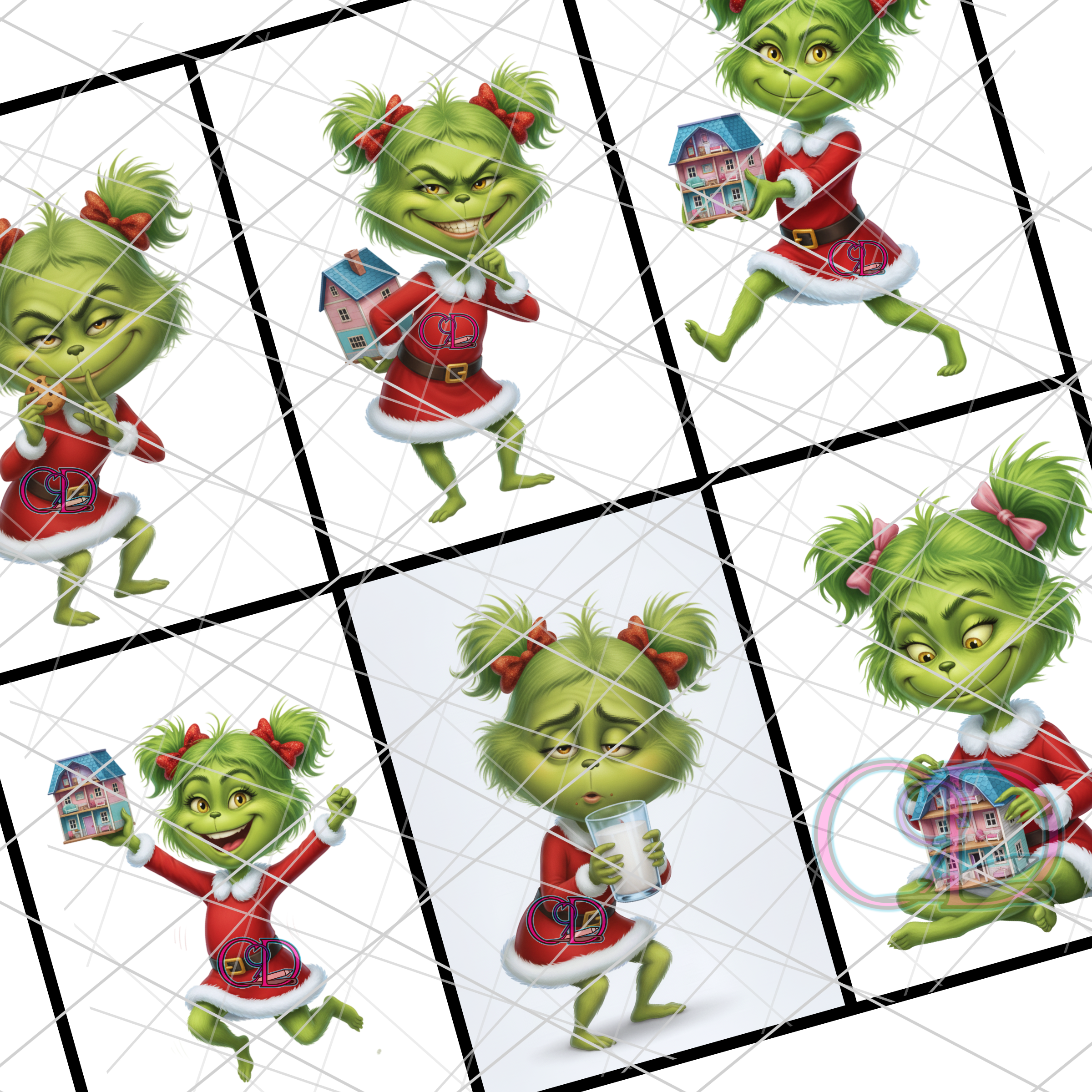 Cartoon character in a festive outfit on a tiled background