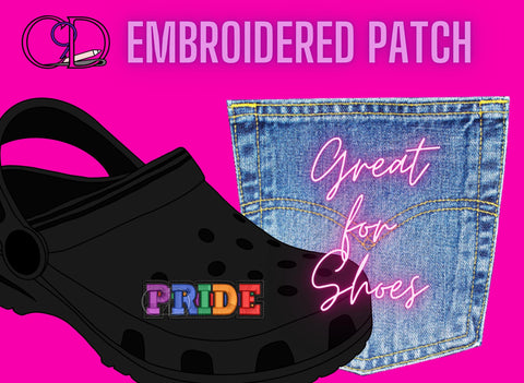 Adhere the pride patch to shoes. It makes a great decorative addition to thematic items.