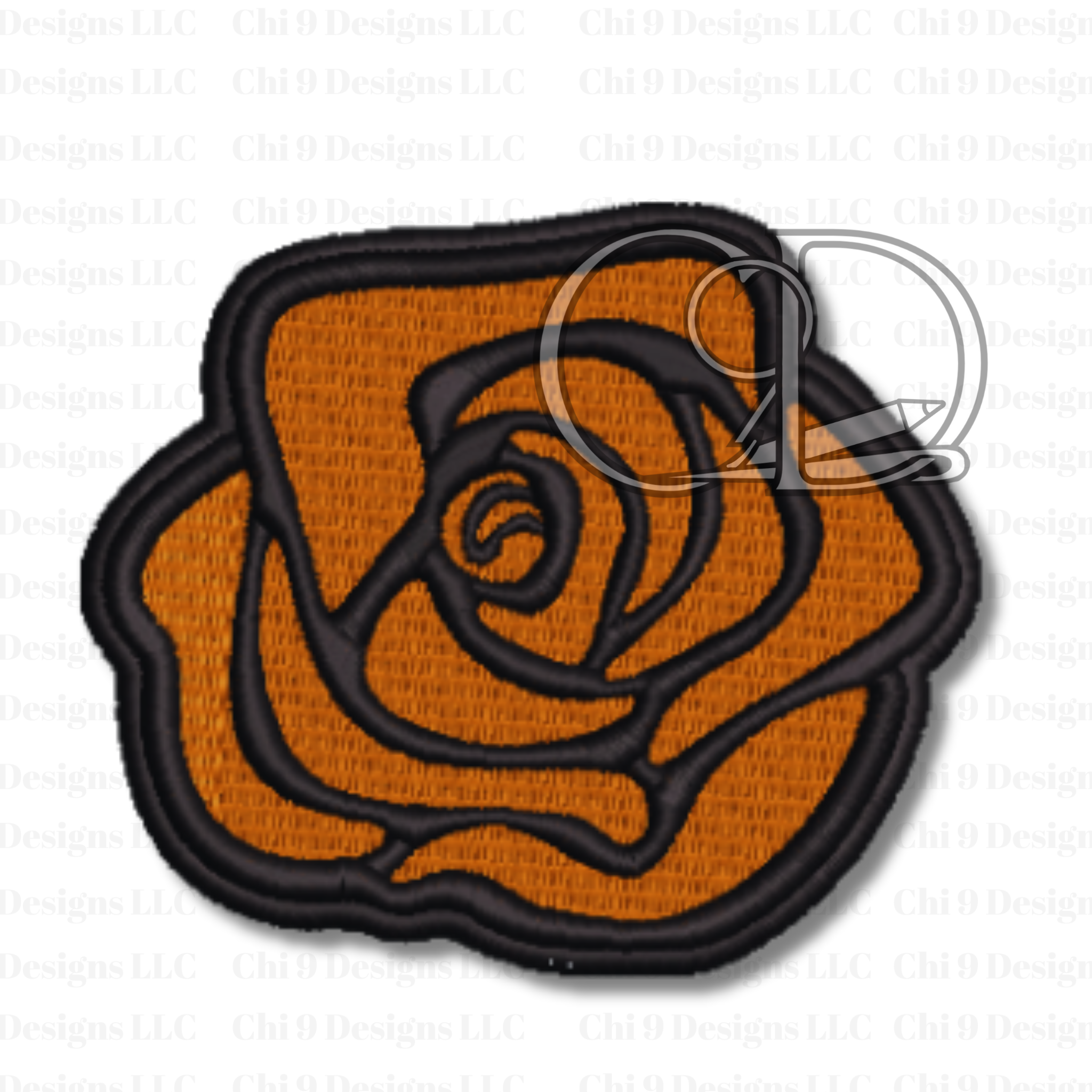 Rose-shaped patch with black outline on a white background