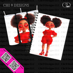 African American Chibi Clipart Bundle - Stylish Black Women in Red Outfits (9 PNGs)