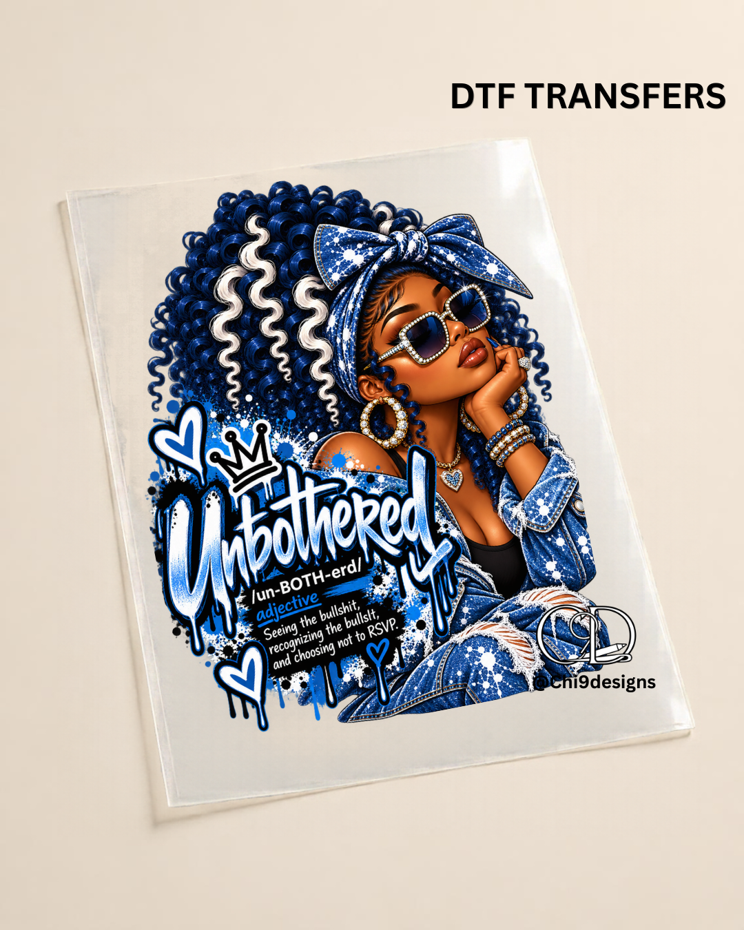 Unbothered – Blue & White DTF Heat Transfer
