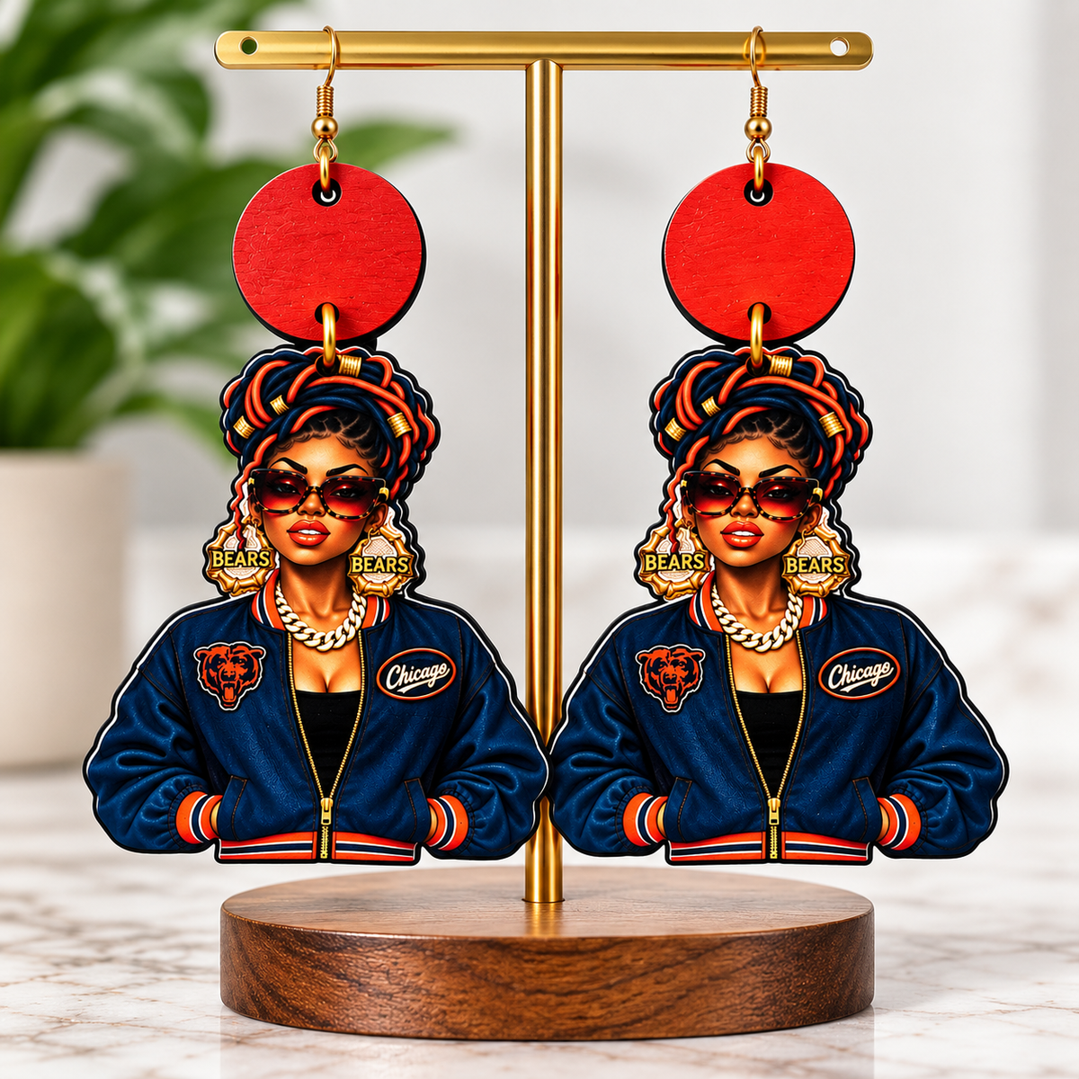 Chicago Girl Statement Earrings | Navy & Orange Wooden Earrings