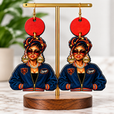 Chicago Girl Statement Earrings | Navy & Orange Wooden Earrings