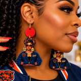 Chicago Girl Statement Earrings | Navy & Orange Wooden Earrings