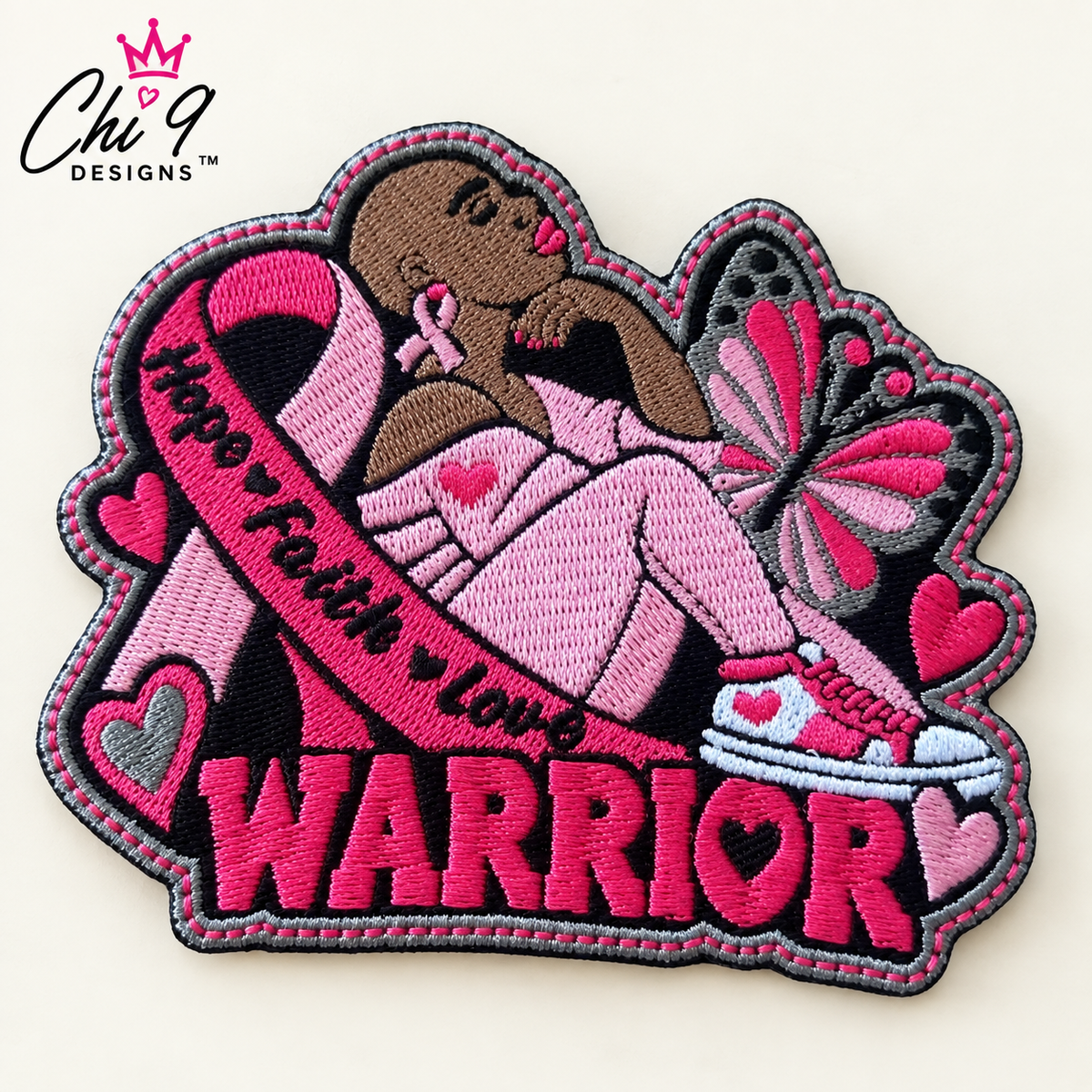 WARRIOR Breast Cancer Awareness Embroidered Patch | Choose Your Shade