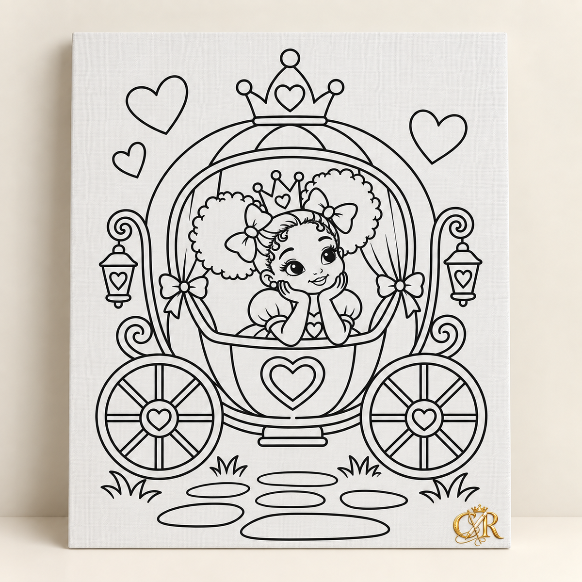 Princess Carriage Paintable Canvas Kit | Black Girl Princess