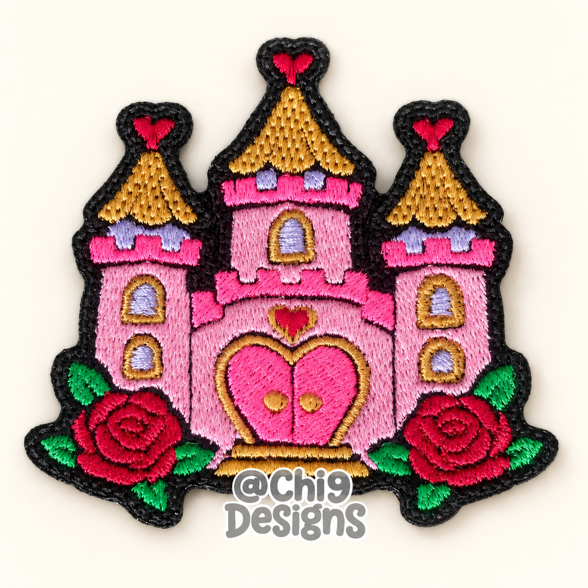 Pink Princess Castle Embroidered Patch – Hearts & Roses