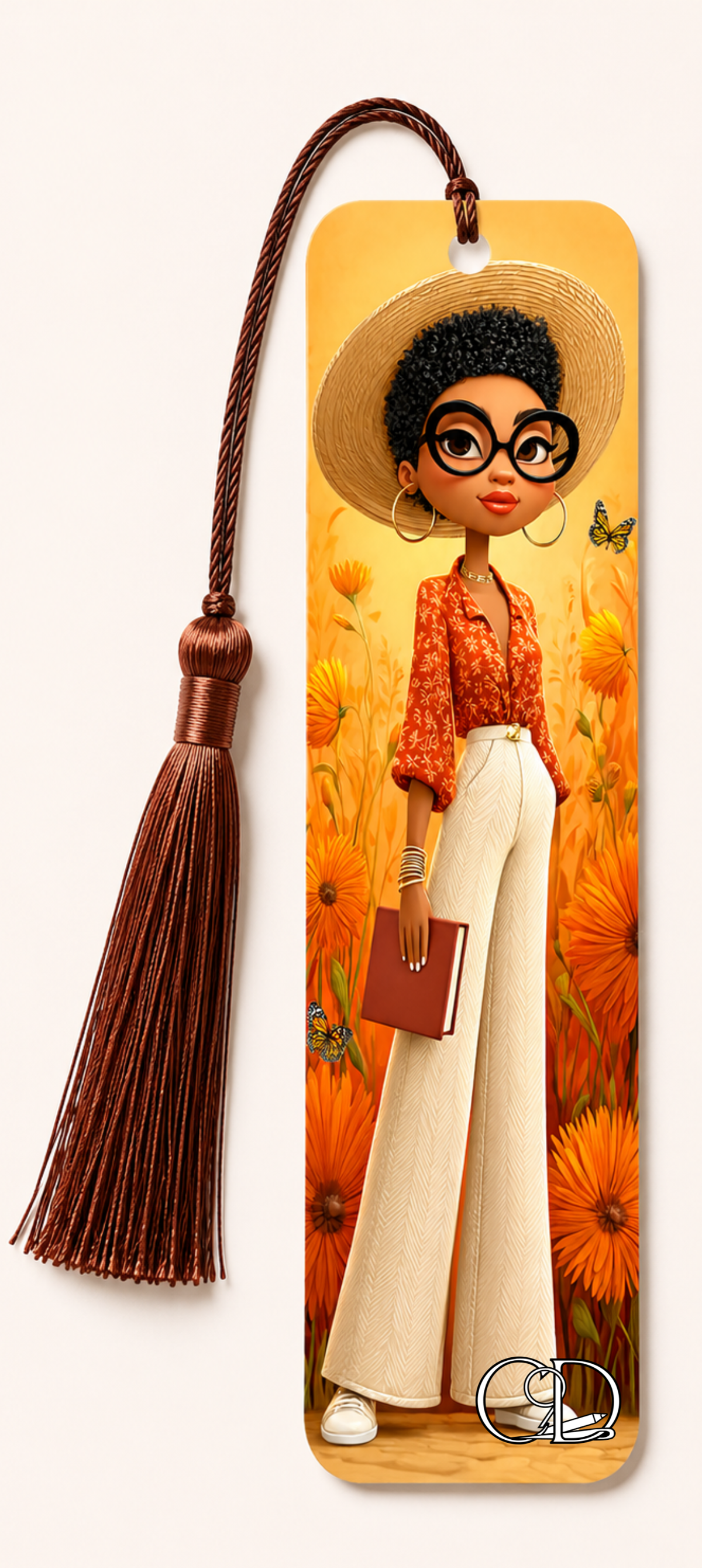 Autumn Grace Acrylic Bookmark with Tassel | Black Girl Book Marker | UV Printed Reader Gift