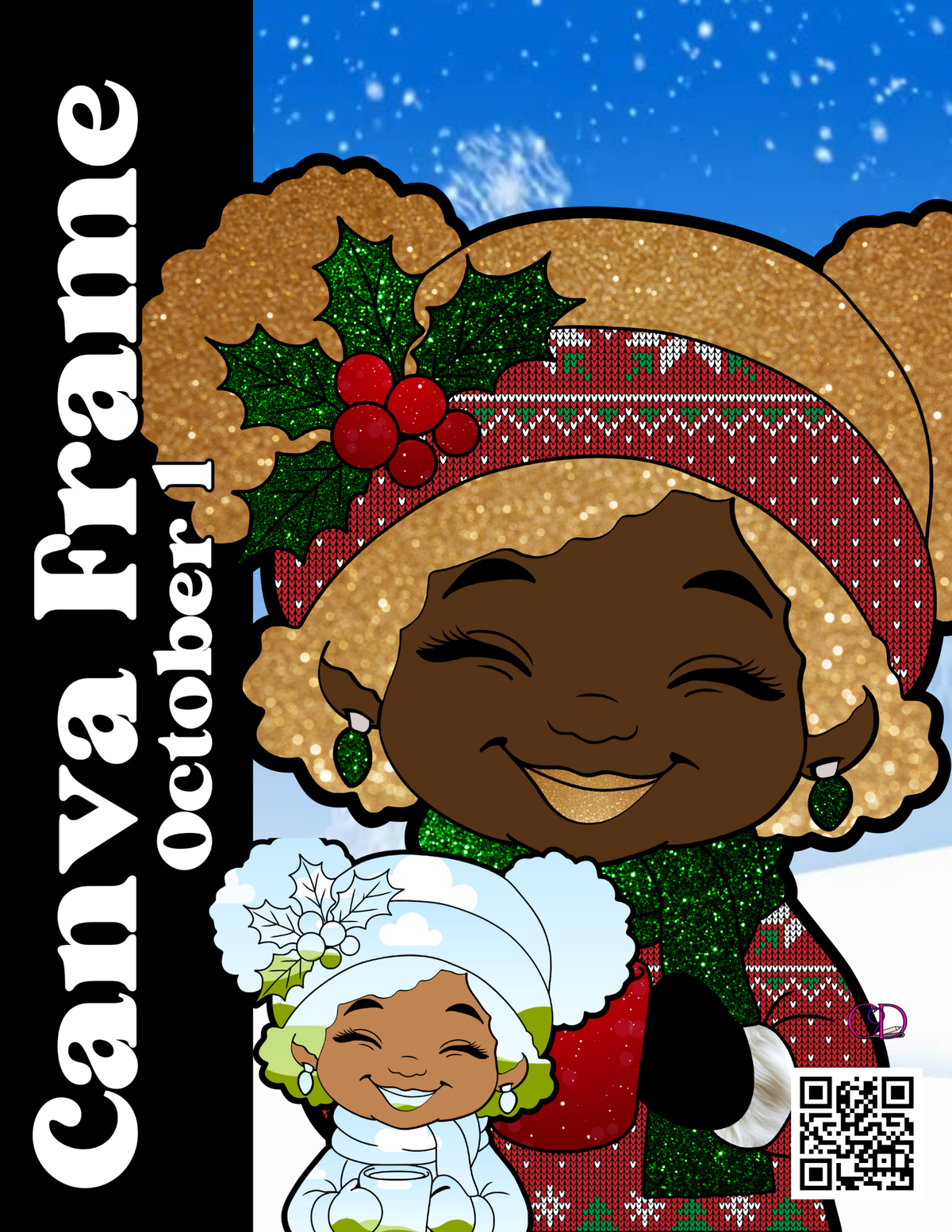 Winter Cheer Canva Frame | African American Girl Canva Template | Editable Holiday Photo Frame