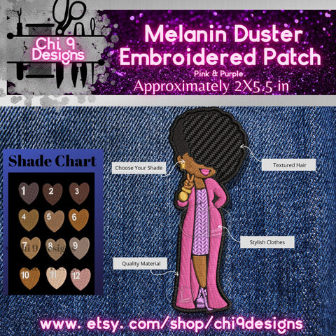 Melanin Duster Embroidered Patch with Pink and Purple Clothes