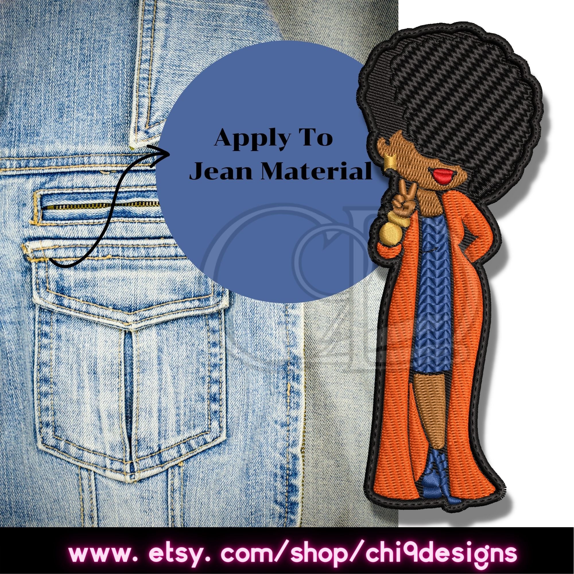 Melanin Duster Embroidered Patch with Blue and Gold Clothes