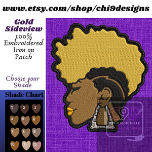 Sideview Bamboo Earring African American Embroidered Patch Gold/Black