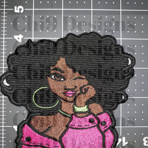 Winking Woman Afro Pink and Green Patch