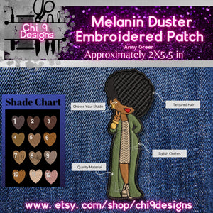 Melanin Duster Embroidered Patch with Army Green Clothes