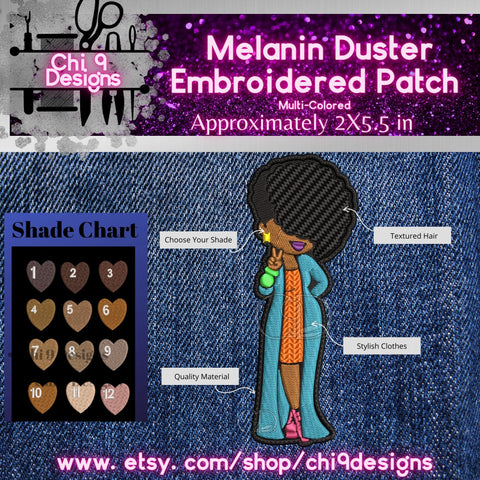 Melanin Duster Embroidered Patch with Multi Colored Clothes