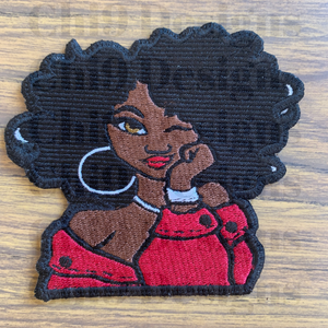Winking Woman Afro Red and White Patch